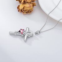 Collier urne en argent sterling 925 avec cristal rose en forme de papillon et de croix pour cendres, bijoux de crémation