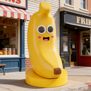 Sculpture personnalisée en fibre de verre écologique, motif banane mignonne, design musical et de <span class=keywords><strong>dessin</strong></span> animé, pour la décoration d'entrée de magasin de fruits, de thé ou de boissons, idéale pour les photos. - Product Image 2