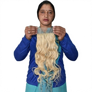 Alta calidad 100% Raw Virgin Indian Temple Extensiones de cabello humano Sin procesar 4*4 Cierre Rubio Bodywave Cabello ondulado natural - Product Image 1