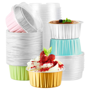 Disposable Aluminum Foil Mini Baking Cups with Plastic Lids Food Grade Tray 4oz Capacity <b>Cupcake</b> Liners Muffin Tins Wrappers - Product Image 1