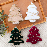Ornement de Noël en velours en forme d'arbre, bordure en strass, pendentif suspendu, décoration de sapin de Noël en tissu, cadeau de fête