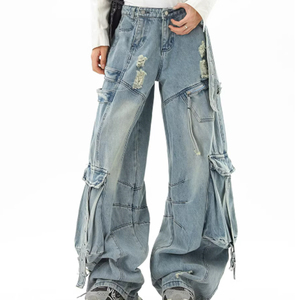 Jeans de Mezclilla Vintage de Alta Calidad para Hombre, Corte Recto, Estilo Boyfriend, Cintura Media, Estilo Y2K, Hip-Hop, Holgados, Bordados, con Múltiples Bolsillos - Product Image 2