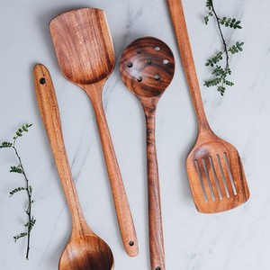 Juego de utensilios de cocina de madera de teca de 16 piezas: espátula, cuchara, cucharón, colador, utensilios antiadherentes para wok, cuchara para freír arroz. Solo lavar a mano. - Product Image 4