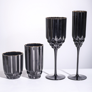 Ensemble de verres en verre taillé diamant de luxe moderne, noir, <span class=keywords><strong>blanc</strong></span>, bord doré, gobelets et coupes pour la maison, le café, usage quotidien, verres à vin - Product Image 3