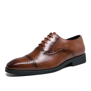 Heren Formele Jurk Oxfords Casual Lederen Schoenen Comfortabele Anti-Slip Bruin Lederen Bruiloft Schoenen