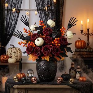 Arreglo de Rosas Artificiales de Halloween, Tallo Individual, Flores Decorativas de Calabaza, Decoración Floral para el Hogar - Product Image 1