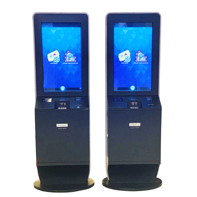 Silver Frame 32inch Multi Touch Screen Automated Ticketing Kiosk Card Payment Self Service Thermal Ticket Printing Kiosk Machine