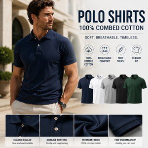 Chemises polo pour hommes, 100% coton peigné, tissu piqué doux au toucher, manches courtes, logo personnalisé, polo décontracté pour le golf, fournisseur - Product Image 2
