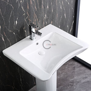 Lavabo Cuadrado de Cerámica con Diseño Rectangular Moderno, Lavabo de Columna con Altura Confortable - Product Image 4