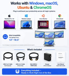 Moniteur portable OEM triple écran pour gaming avec support, 16 pouces 2K, pliable, fin, HDMI, USB-C, pour bureau et extérieur - Product Image 6