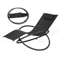 Fauteuil de jardin pliant à bascule en métal noir, ergonomique, avec dossier en maille Teslin, anti-basculement, appui-tête amovible