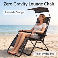 Chaise longue d'extérieur robuste à gravité zéro, pliable, avec pare-soleil et porte-gobelet pour jardin, piscine et camping