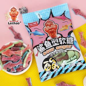 Lechao OEM ballena/delfín/Mini tiburón azul en forma de azúcar personalizado recubierto Halal Sour Candy dulces Gummy Candy Bag embalaje - Product Image 5
