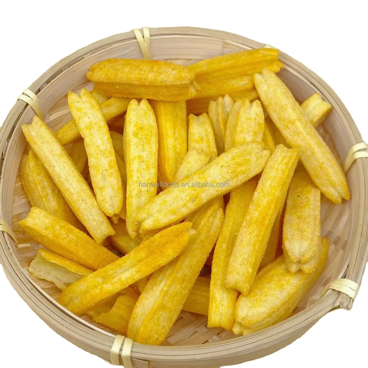 These french fries are so crispy and delicious, and they have a hollow center.crispy potato strips snack