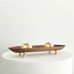 Walnut Wood <b>Tray</b> Oval Shape With Copper Legs For Desk <b>Storage</b> Food Serving Home Office Use - Product Image 1