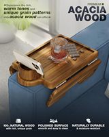 Table d'appoint à clipser pour canapé en bois d'acacia avec rotation à 360° °   Porte-gobelet antidérapant sur accoudoir pour boissons et collations à distance