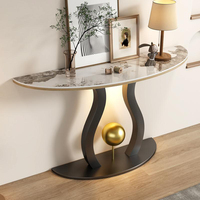 Meubles de salon Base en métal Dalle de roche Top Couloir Table d'entrée Marbre doré Table console de luxe Tables console modernes