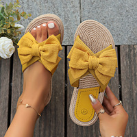 Sandalias de Plataforma Tejidas de Lino con Lazo Grande para Mujer, Logotipo Personalizado, OEM, ODM, Fábrica Certificada, Tela Arrugada, Punta Abierta, Estilo Espadrille
