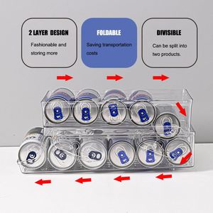Factory Wholesale Automatic Rolling Clear Drink Holder Double-layer Plastic Beer Soda Can <b>Storage</b> <b>Box</b> Pull Can <b>Drawer</b> Shelving - Product Image 6