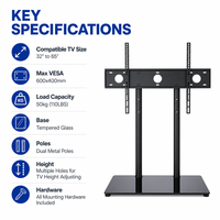 Support TV moderne DMP DS302, nouvelle arrivée, professionnel, capacité de charge de 110 lb, VESA 600x400, plateau en verre trempé, pour téléviseurs LCD LED de 32 à 65 pouces