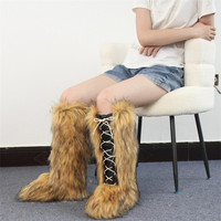 Bottines mi-mollet en fausse fourrure Jiubaju pour femmes, nouvelles bottes d'hiver à lacets pour femmes