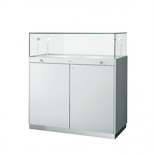 Mostrador de exhibición moderno de 100x50x110cm en blanco brillante con tapa de vidrio y luces LED para ventas minoristas - Product Image 2