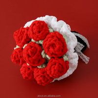 Cadeau de la Saint-Valentin, bouquet de fleurs en fil tricoté romantique, bouquet de roses au crochet fait main pour petite amie, femme