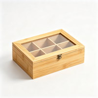 Organisateur de sachets de thé en bambou en gros, 8 compartiments, couvercle transparent, logo personnalisé OEM, boîte de rangement de thé naturelle pour hôtel, café, bureau, commerce de détail