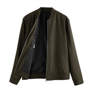 Blouson Bomber Vert Olive pour Homme, Fermeture Éclair, Col Mandarin Décontracté, Coupe Classique, Extérieur en Polyester, Vêtement d'Hiver Respirant - Product Image 2