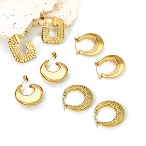 Pendientes de Aro Grandes y Gruesos de Acero Inoxidable con Baño de Oro de 18K, Hipoalergénicos, de Moda, al por Mayor para Mujer - Product Image 1
