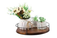 Nouveau plateau de service rond en bois d'acacia écologique classique avec plateau roulant et support à gâteau rotatif, vaisselle et assiettes