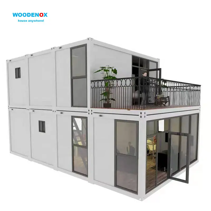 Casas prefabricadas de dos pisos, contenedor de carcasa moderna de lujo, estructura de acero, paquete plano para el hogar
