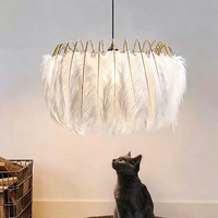 DUOMEIJU Lustre LED Nordique Moderne Doré à Hauteur Réglable, Économie d'Énergie, Lumière Chaude Romantique, Plumes, pour Chambre et Bureau, Télécommande