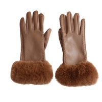 Sarung Tangan Olahraga Suede Fleece untuk Wanita, Kulit PU Kombinasi Beludru Musim Dingin Tebal untuk Gaya Berkendara, Fashion Hangat