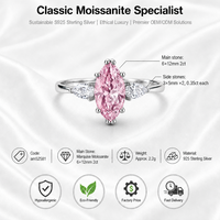 Bague de fiançailles en argent sterling S925 avec moissanite rose marquise et trois pierres latérales en forme de poire 6x12mm – Vente en gros