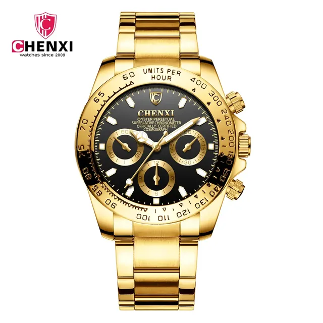 CHENXI 086A Classic Golden Quartz Business Stainless Steel Wrist Watch for Man