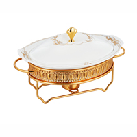 Chauffe-plat de buffet en céramique plaqué or avec couvercle en verre, chauffage au combustible, capacité 2-3,5 L, pour hôtels et restaurants, utilisation pour fondue et alcool