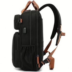 Sac à dos multifonctionnel unisexe grande capacité en jean imperméable pour voyage d'affaires, sac décontracté rétro pour ordinateur portable, personnalisable en polyester - Product Image 3