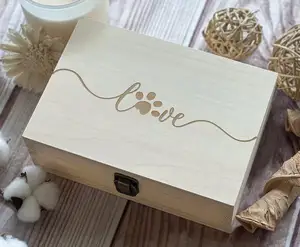 Dog Lover Gift Pet Memorial Engraved Natural Wooden Keepsake Box Memory Box