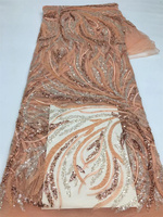Tissu en dentelle de maille brodé de sequins et de perles Y3546, motif africain français personnalisé, idéal pour robe de mariée