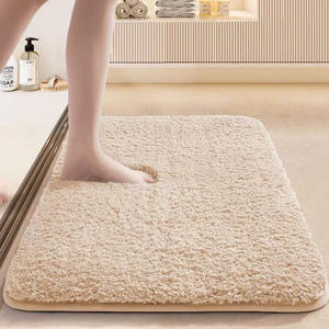 Tapis de sol en peluche carré Sk, couleur unie, absorbant, tapis de bain au design minimaliste, antidérapant pour salle de bain - Product Image 1