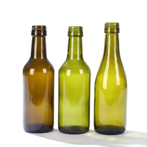 Botella de vino de vidrio verde oscuro de Borgona 187ml con tapon de rosca