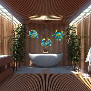Oniya Beach Metal Ocean Wall Decor Set di 3 Blue Metal Sea Turtle Fish granchio 3D Wall Art scultura Indoor per la decorazione domestica - Product Image 5