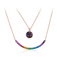 Bijoux fins en argent Collier de sourire en pierres précieuses colorées Double chaîne en argent sterling 925 pour cadeau pour femme