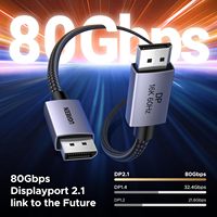 Câble UGREEN 16K 60Hz 80Gbps DisplayPort 2.1 8K 240Hz 4K 480Hz Câble Display Port 6.6FT DP Cord HDR HDCP2.3 Câble pour PC portable