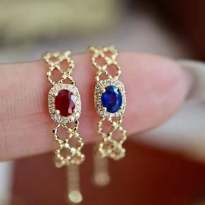 Bague féerique ajustable en or 18 carats avec saphir rouge et diamants, style classique, exquise, authentique, pour femme, cadeau, Xinfly Au750 - Product Image 2