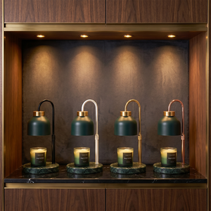 Lampe chauffe-cire vintage personnalisable en métal avec abat-jour, en <span class=keywords><strong>laiton</strong></span>, hauteur réglable, base en bois massif, pour cire parfumée - Product Image 4