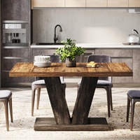 Table à manger Tribesigns de 47 pouces pour 4 personnes, table de salle à manger noire avec piédestal robuste, table à manger en bois de style campagnard