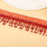 Bordure en dentelle à strass et perles, 100% polyester, voile crocheté, garniture sexy pour couture, filet à sequins, franges de perles de verre pour chaussures et sacs