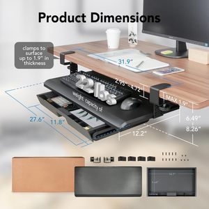 Kẹp trên dưới bàn Bàn khay bàn phím với ngăn kéo kéo ra Extender Bảng tập tin đính kèm nền tảng với lưu trữ tổ chức - Product Image 3